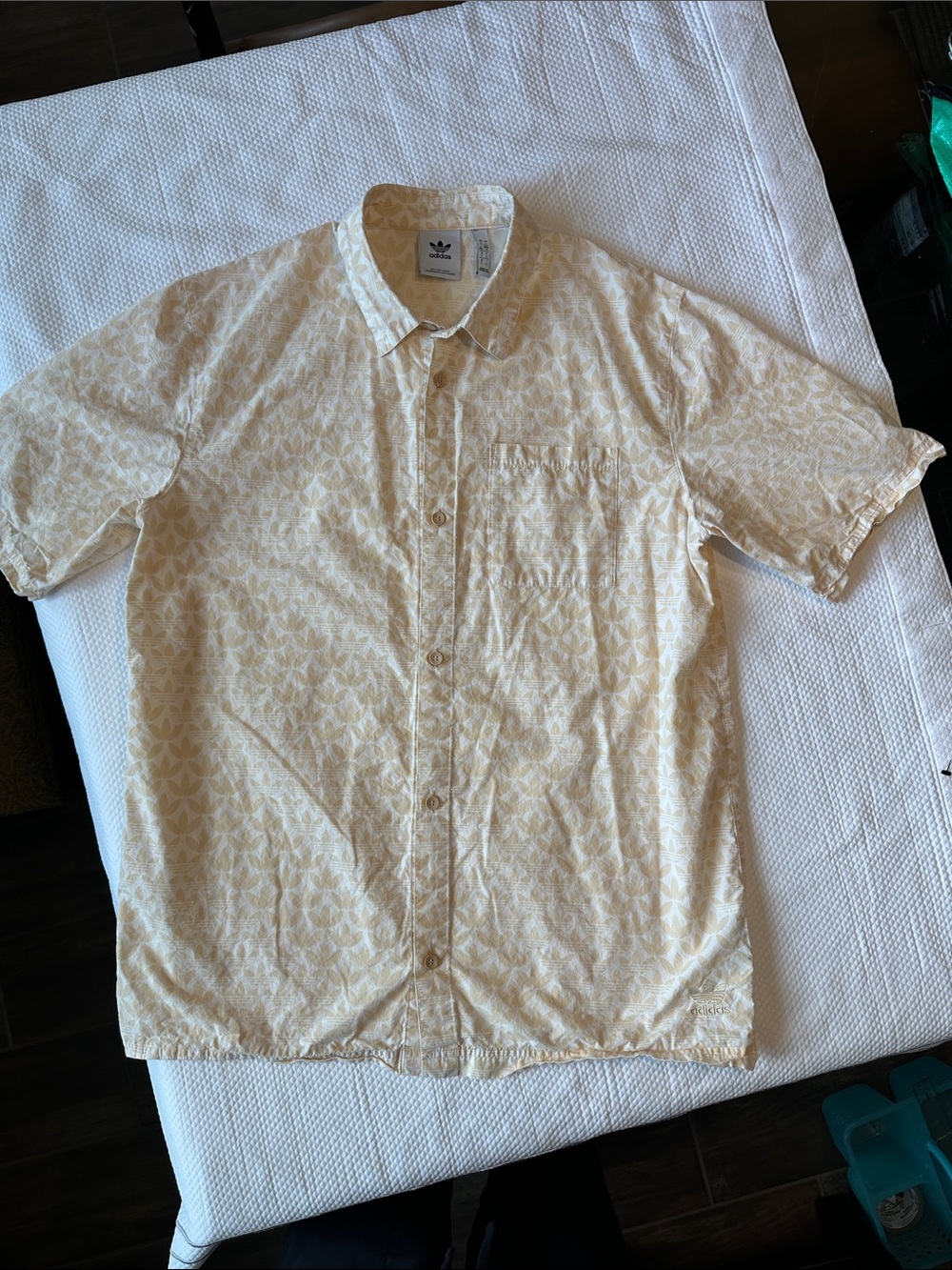 Adidas Originals Trefoil Monogram Button Up Shirt Cream Men’s L